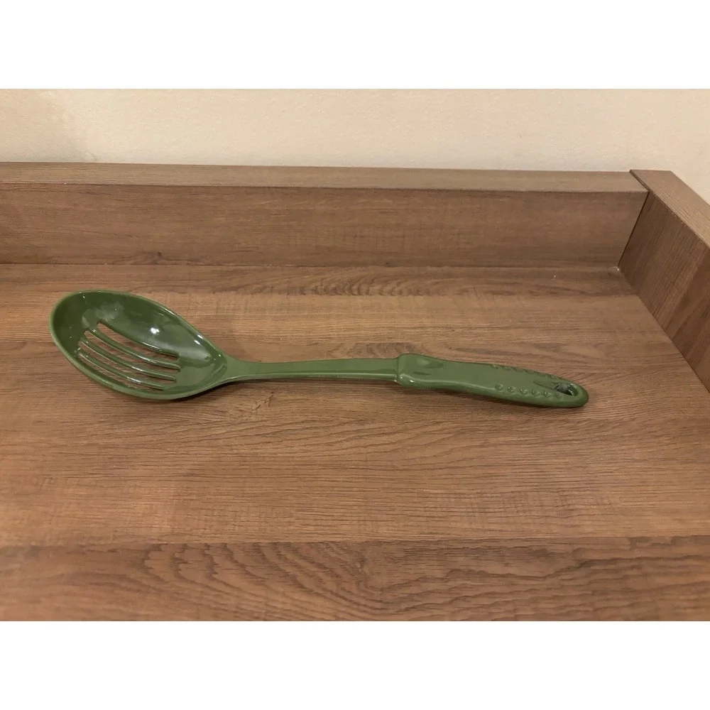 Vintage Green Melamine Slotted Spoon Kitchen Cooking Utensil